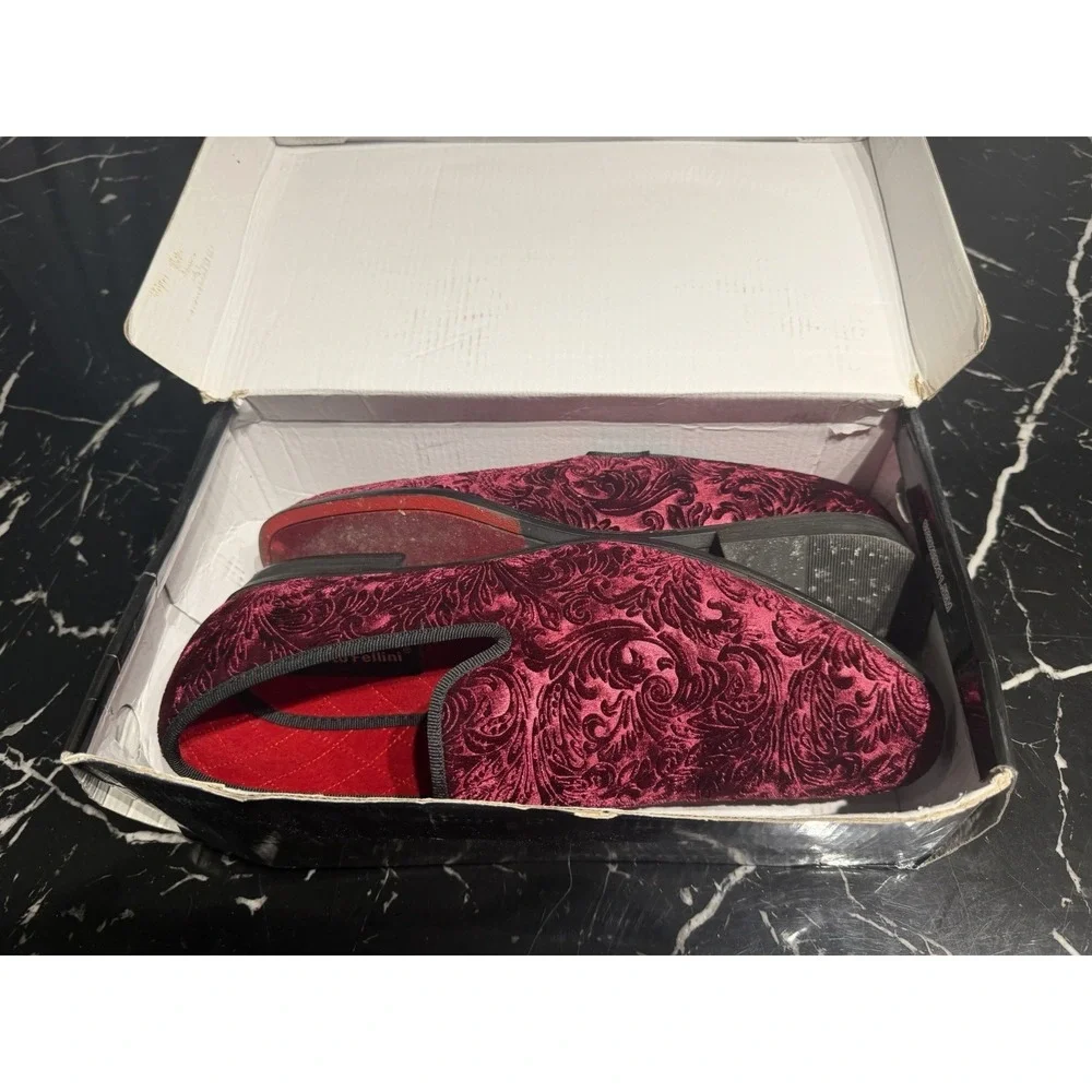 Alberto Fellini Men's Velvet Flower Designer Dress Dark Purple  Loafers US 12